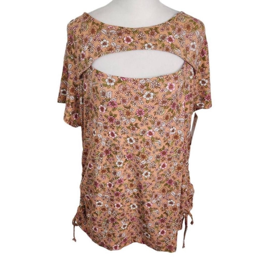 No Comment Ruched Side Ties Floral Top - Picture 4 of 6